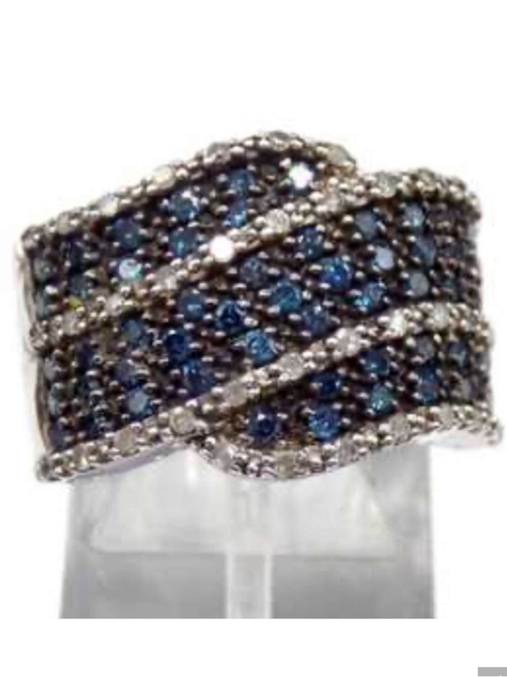 925 Blue & White Diamond Wide Band Ring
